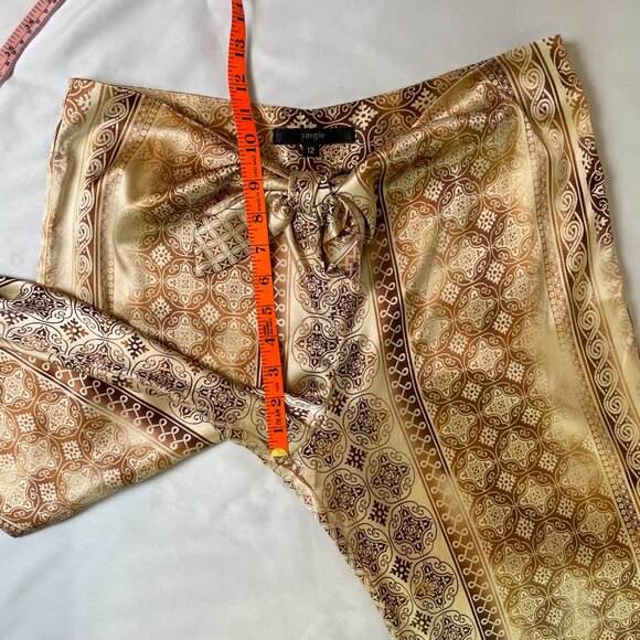 Vintage Y2k 100% Silk Stretch Pants Size 12 Boho Tie Front Straight Leg - Picture 6 of 13